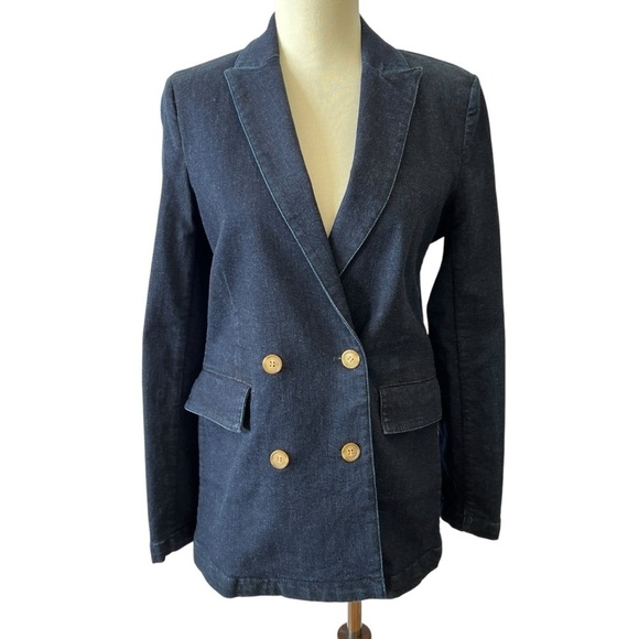 NWT J MCLAUGHLIN BLAZER 2 DENIM COTTON BLD DBL BREASTED DK BLUE CAREER CASUAL - Picture 2 of 12